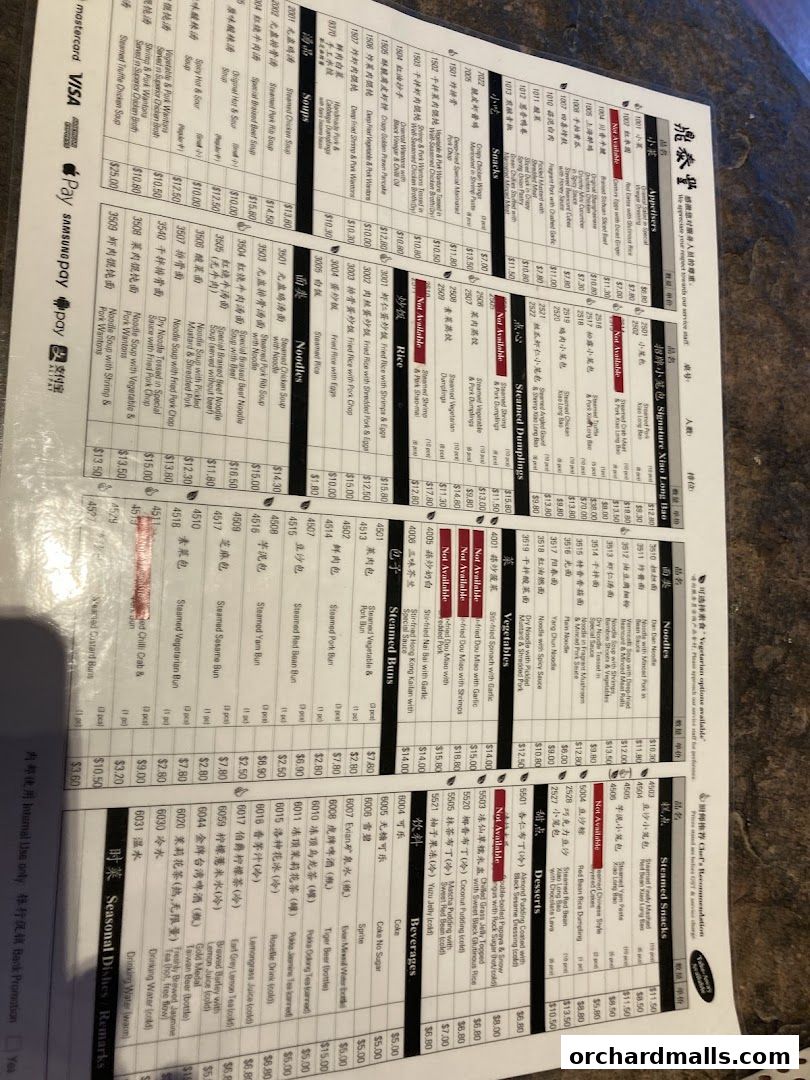 Menu page for Din Tai Fung