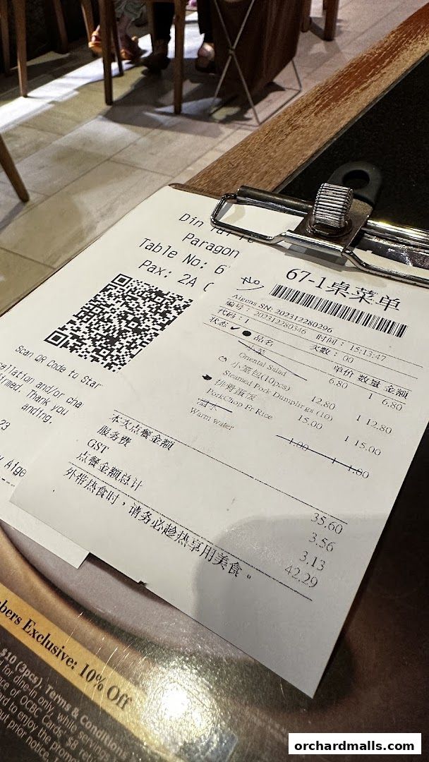 Menu page for Din Tai Fung