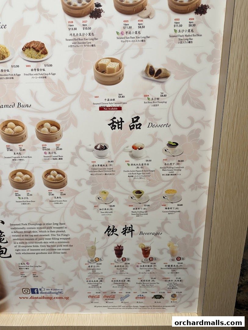 Menu page for Din Tai Fung