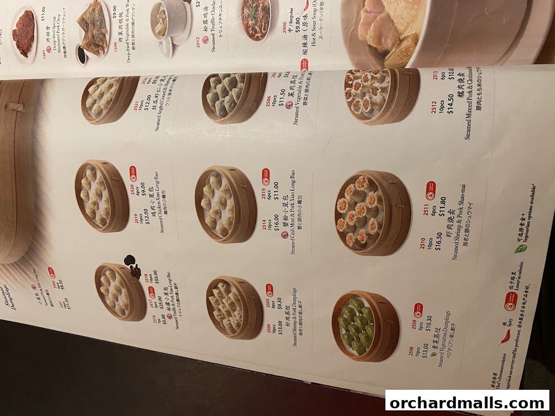 Menu page for Din Tai Fung