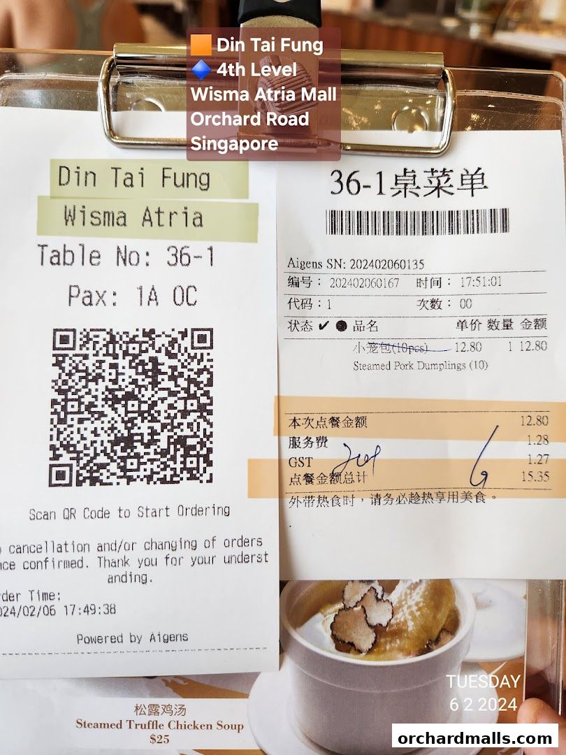 Menu page for Din Tai Fung  Wisma Atria