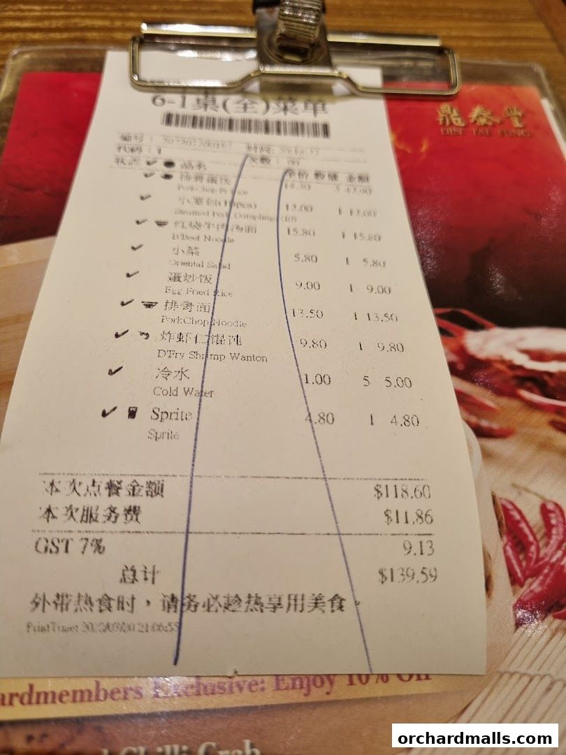 Menu page for Din Tai Fung  Wisma Atria