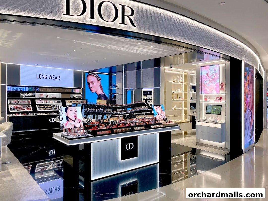 Interior view of a Dior Beauty boutique showcasing makeup and skincare products.