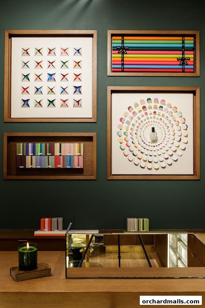 Diptyque Ngee Ann City shop interior with artistic displays and products.