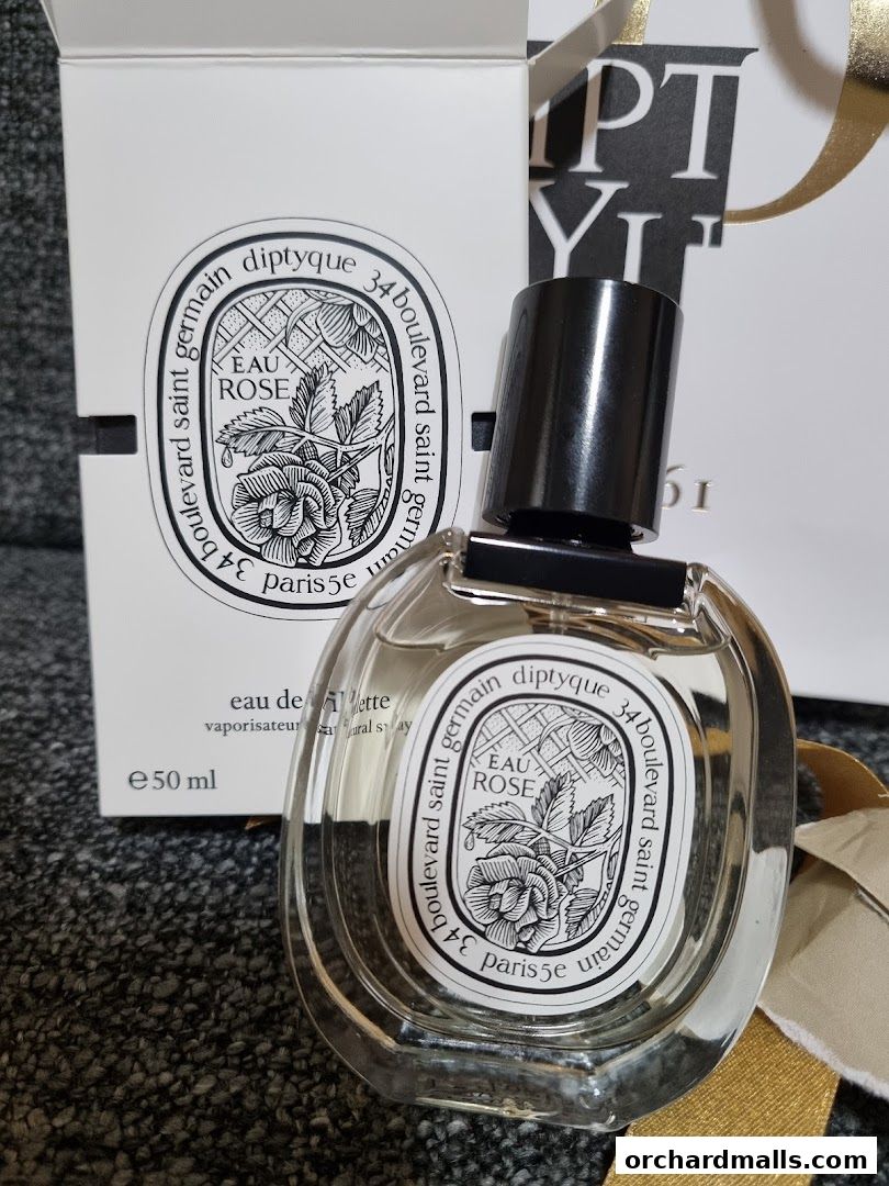 A bottle of Diptyque Eau Rose Eau de Toilette with its packaging.