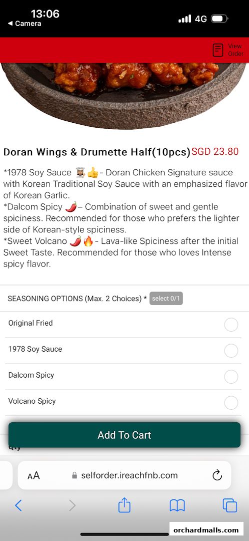 Menu page for DORAN CHICKEN