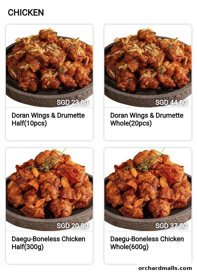 Menu page for DORAN CHICKEN