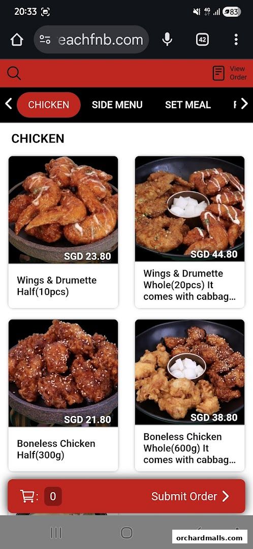 Menu page for DORAN CHICKEN