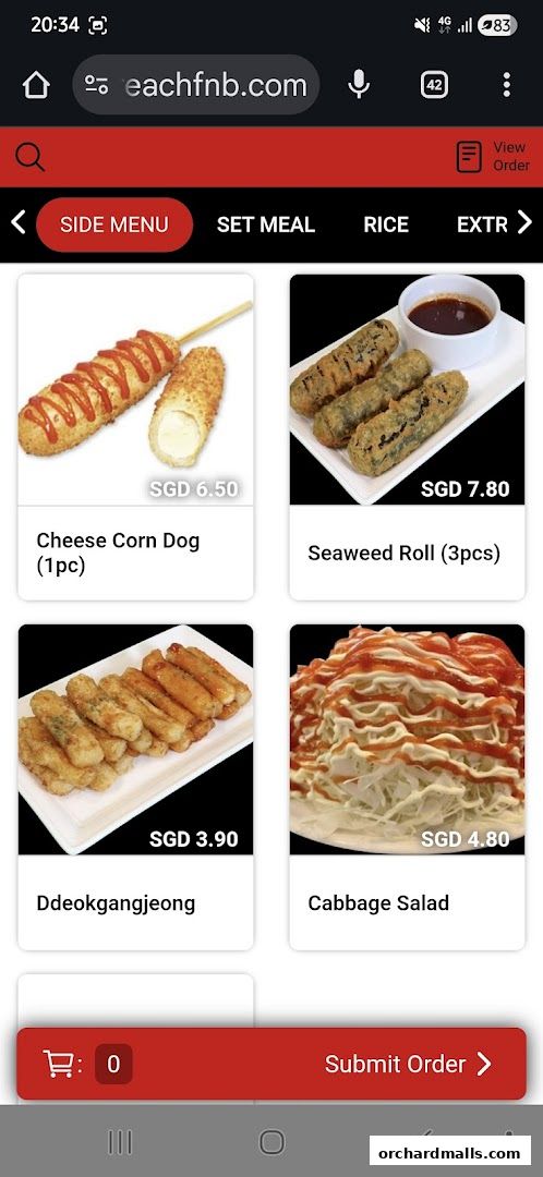 Menu page for DORAN CHICKEN