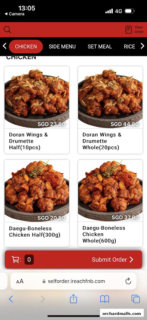 Menu page for DORAN CHICKEN