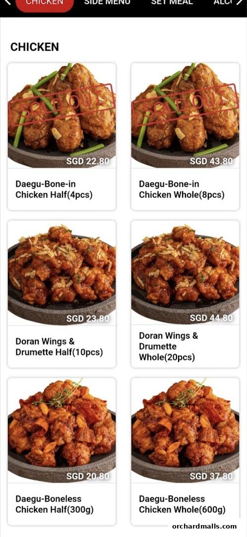 Menu page for DORAN CHICKEN