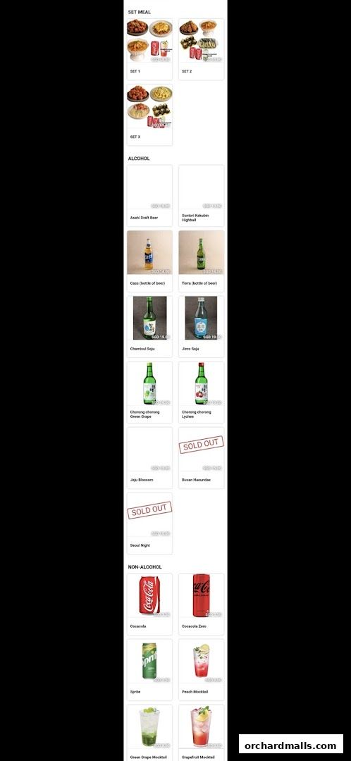 Menu page for DORAN CHICKEN