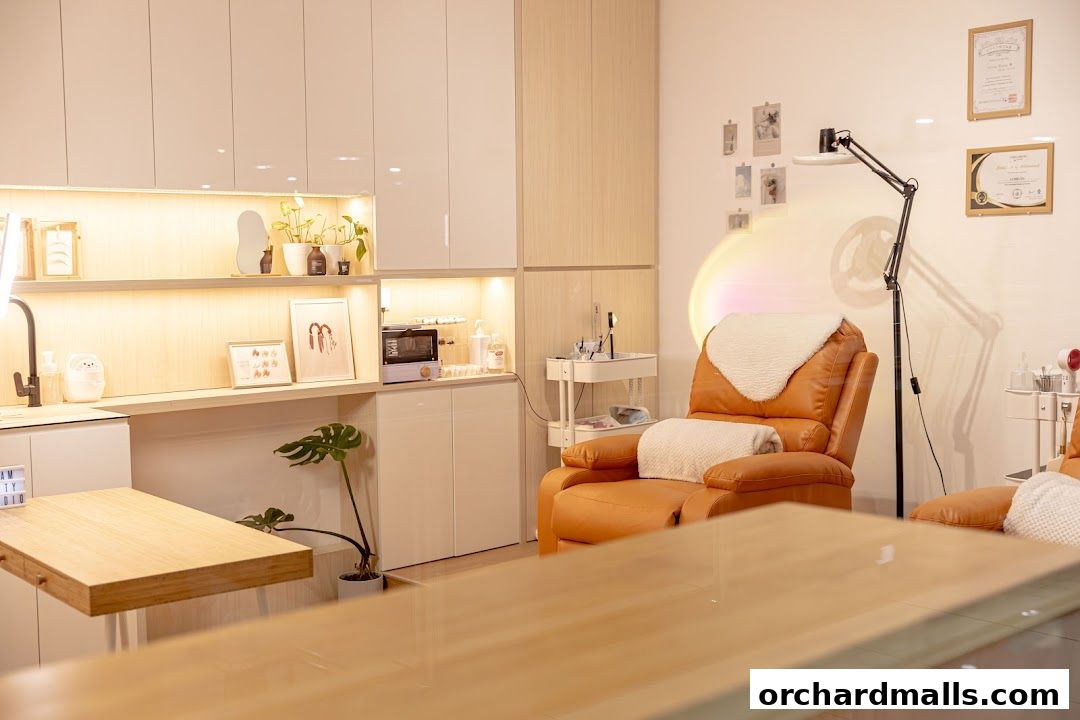 Interior of a beauty studio with comfortable seating and treatment stations.