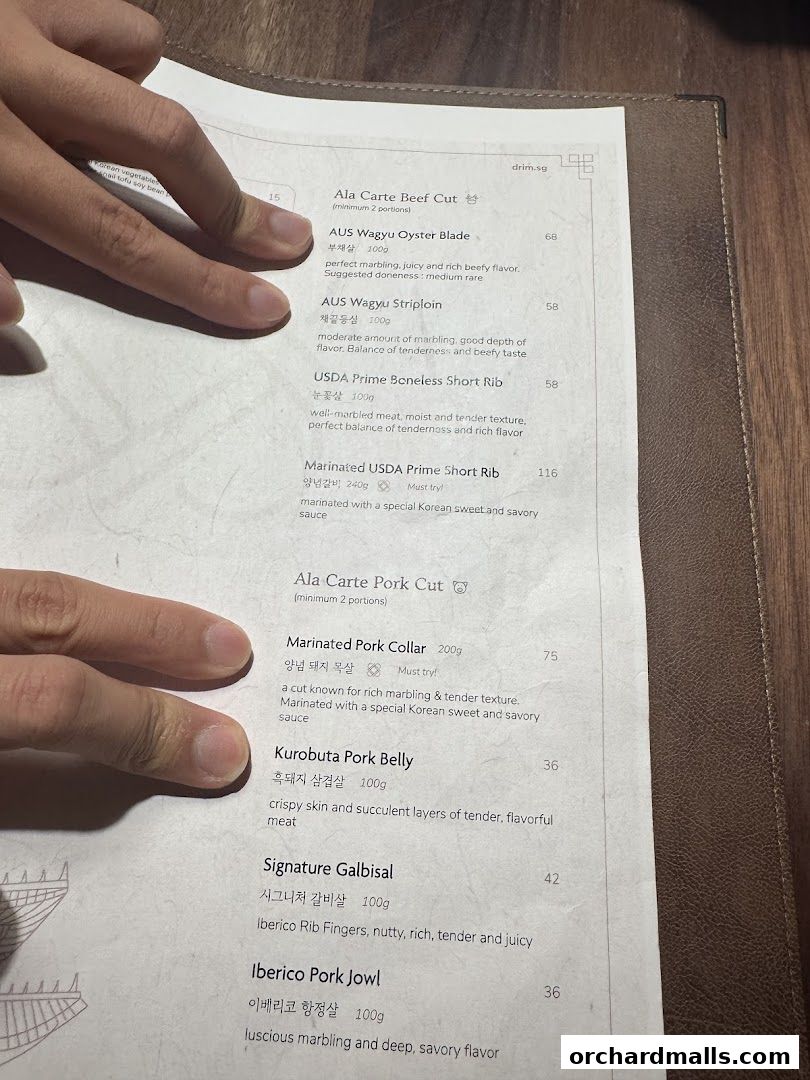 Menu page for DRIM  Korean Steak House  Mandarin Gallery