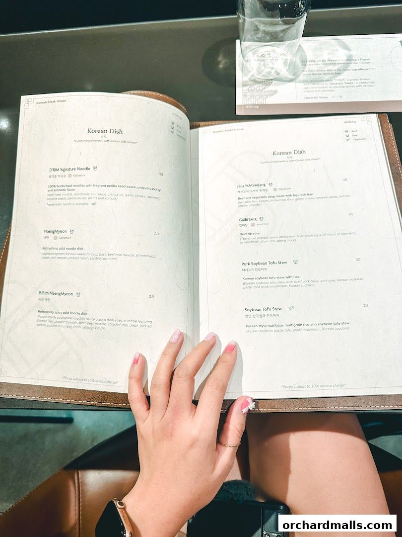 Menu page for DRIM  Korean Steak House  Mandarin Gallery