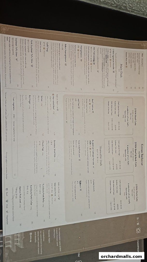 Menu page for DRIM  Korean Steak House  Mandarin Gallery