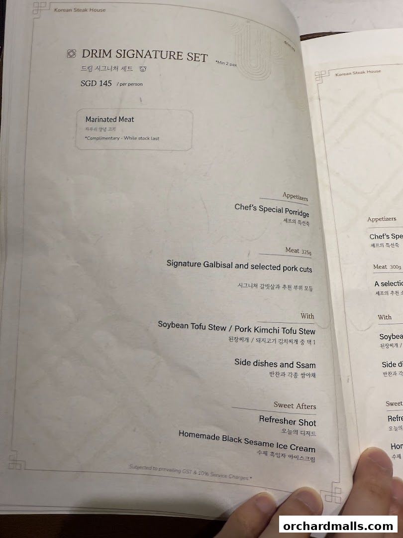 Menu page for DRIM  Korean Steak House  Mandarin Gallery