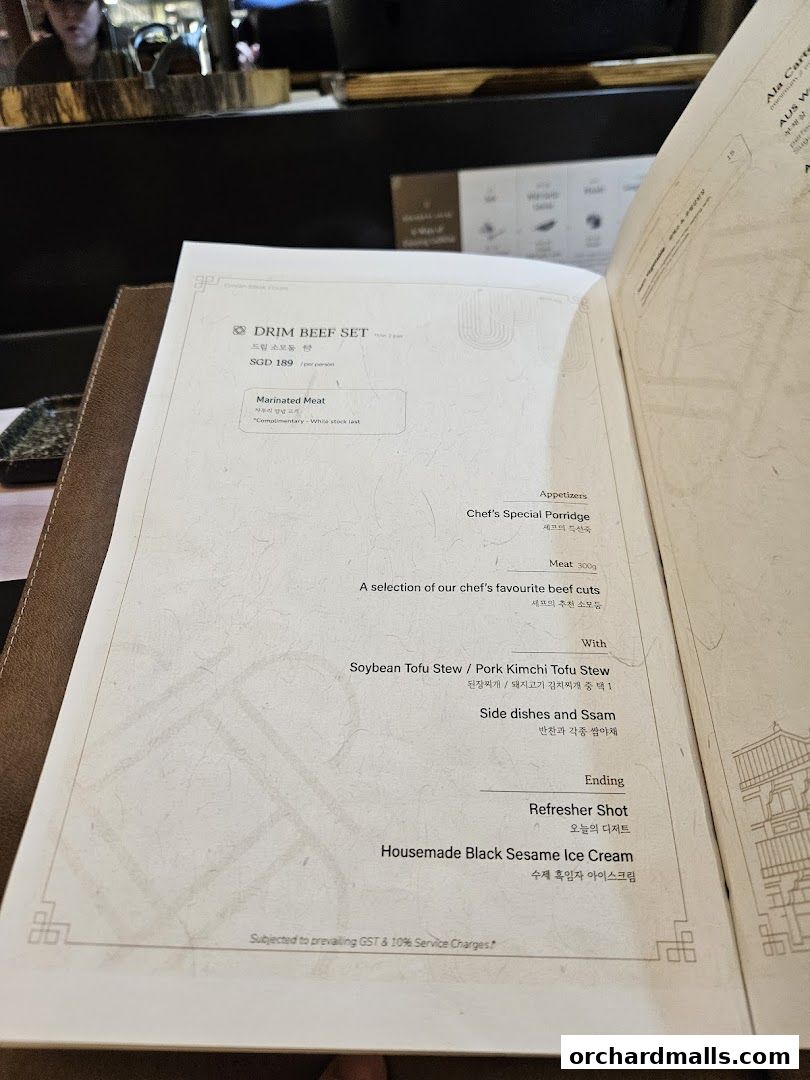 Menu page for DRIM  Korean Steak House  Mandarin Gallery