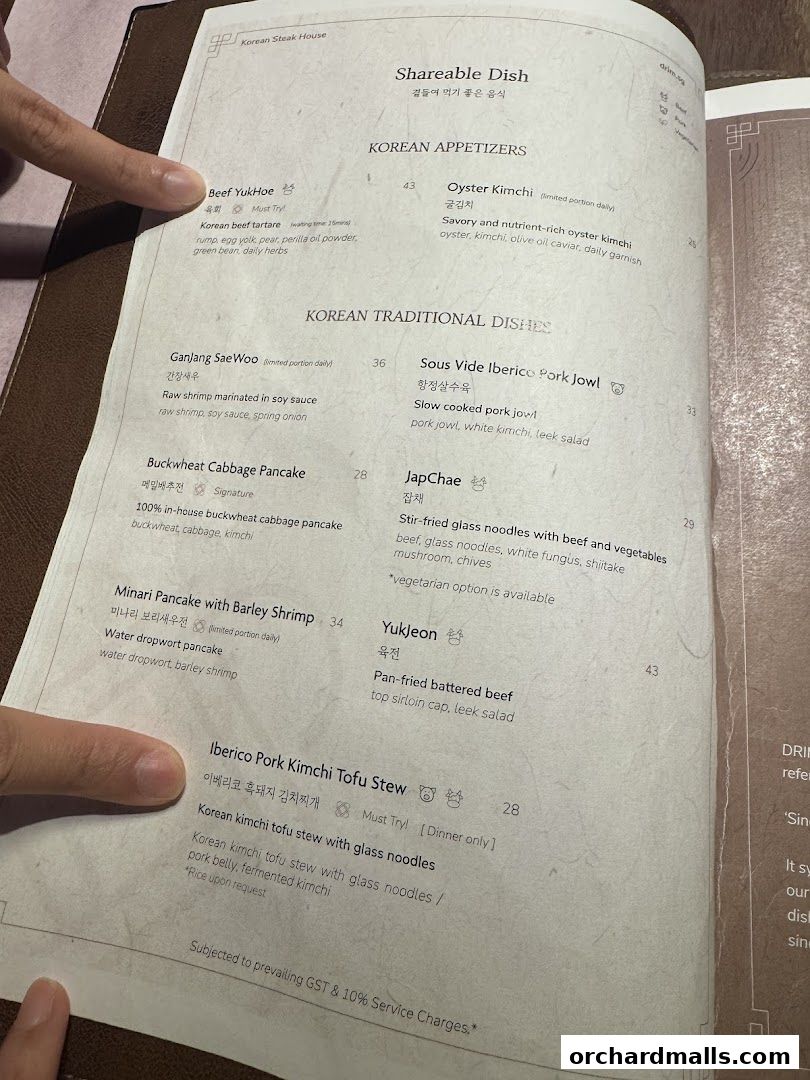 Menu page for DRIM  Korean Steak House  Mandarin Gallery