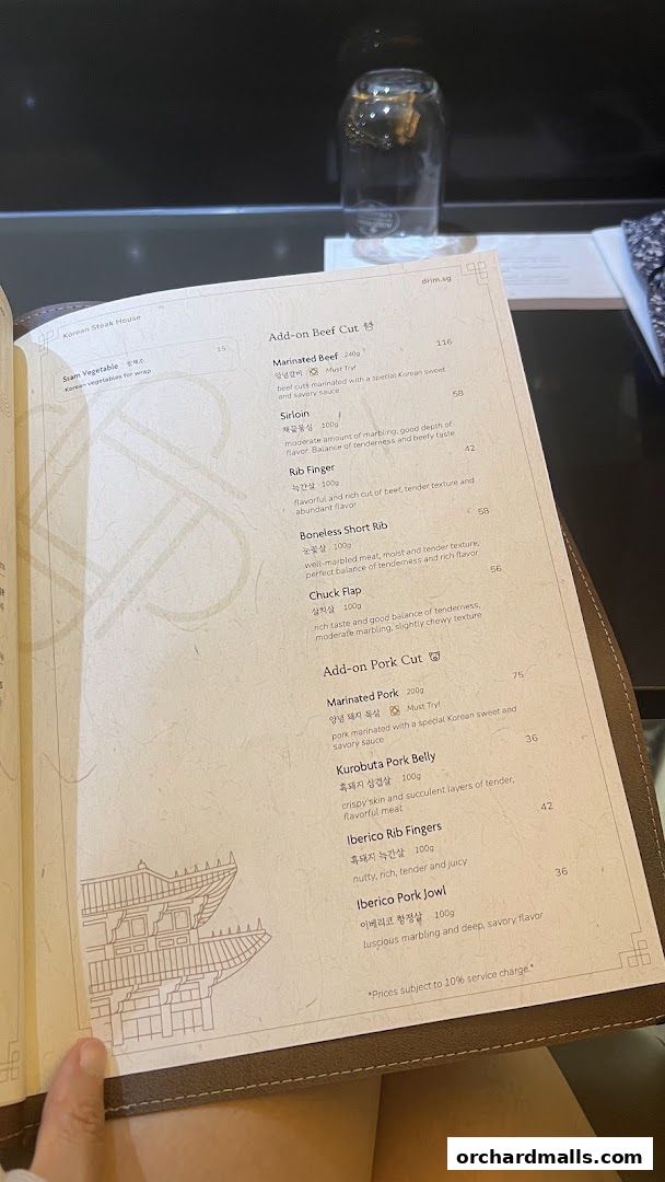 Menu page for DRIM  Korean Steak House  Mandarin Gallery