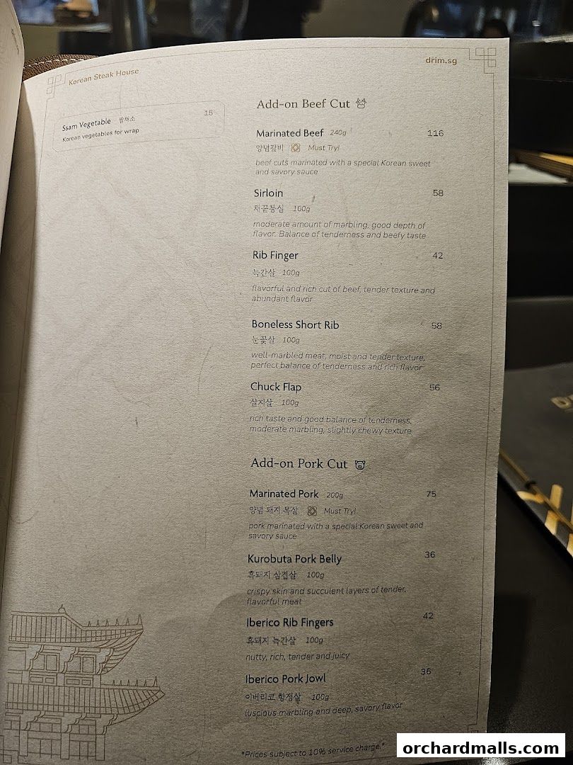 Menu page for DRIM  Korean Steak House  Mandarin Gallery