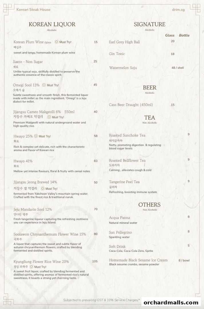 Menu page for DRIM  Korean Steak House  Mandarin Gallery