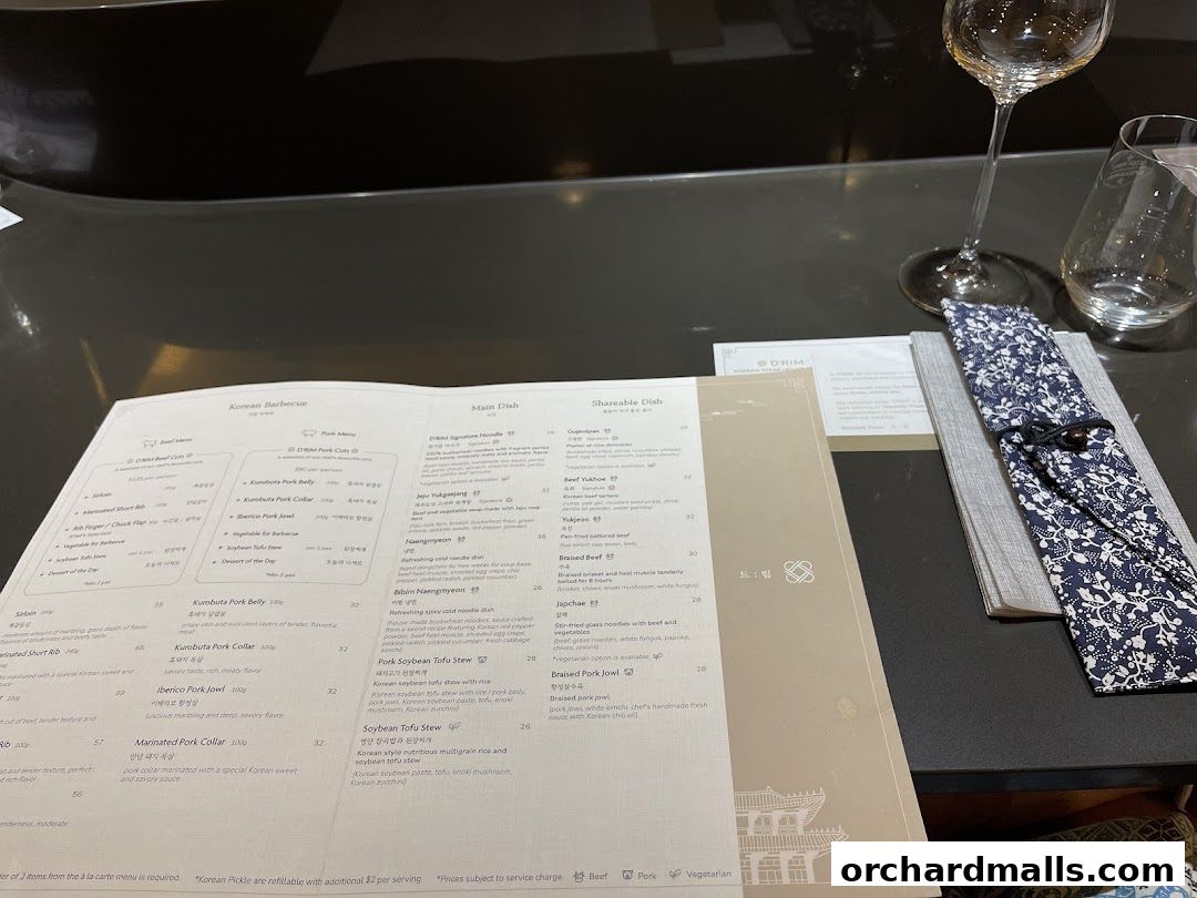 Menu page for DRIM  Korean Steak House  Mandarin Gallery