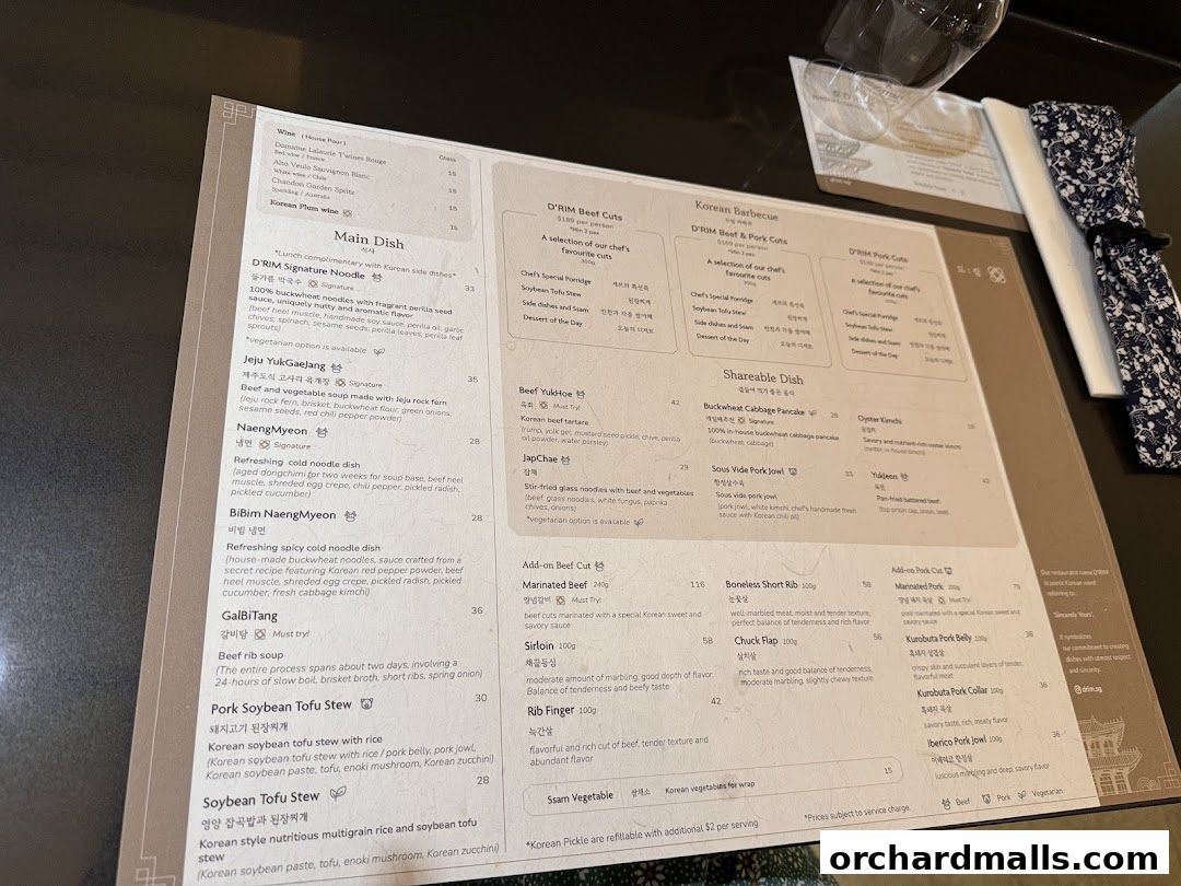 Menu page for DRIM  Korean Steak House  Mandarin Gallery
