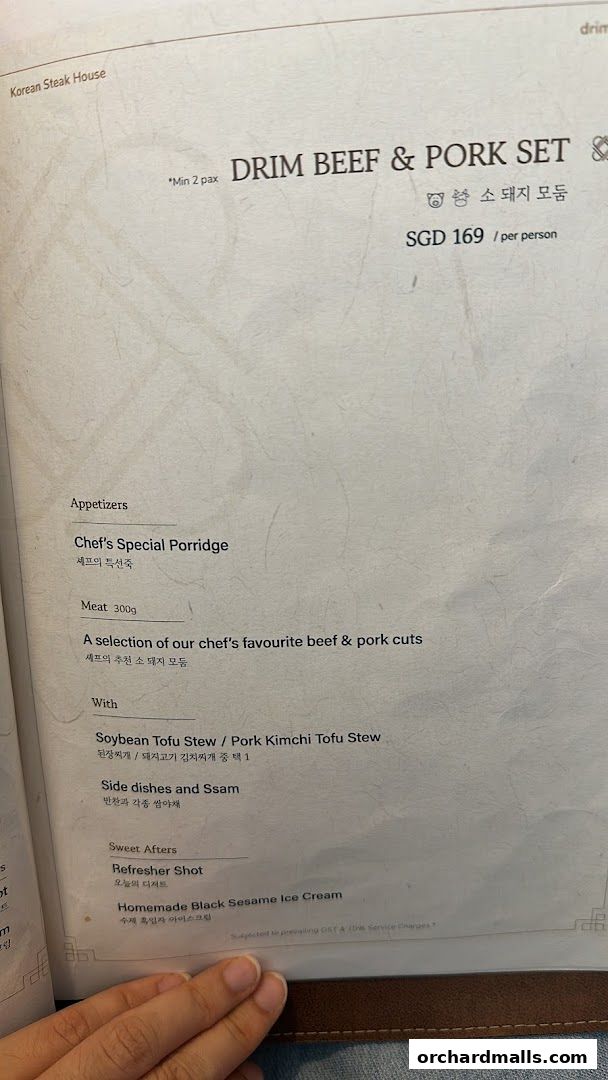 Menu page for DRIM  Korean Steak House  Mandarin Gallery