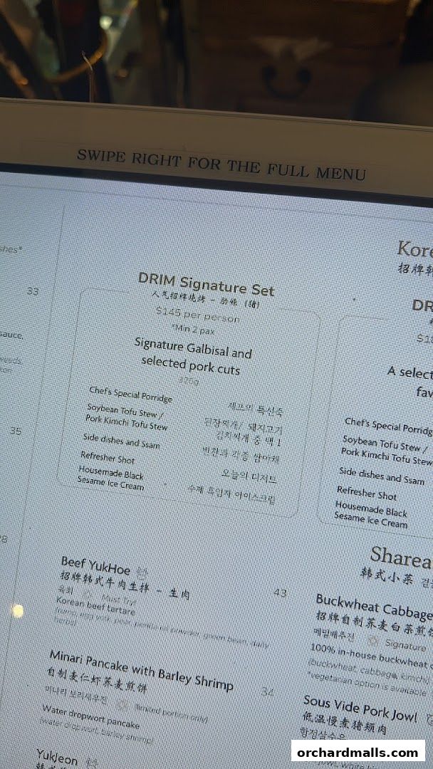 Menu page for DRIM  Korean Steak House  Mandarin Gallery