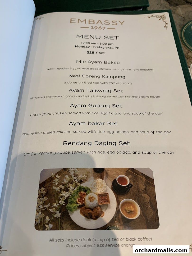 Menu page for Embassy 1967