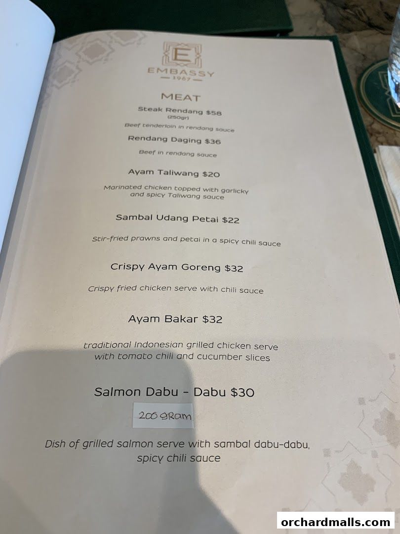 Menu page for Embassy 1967