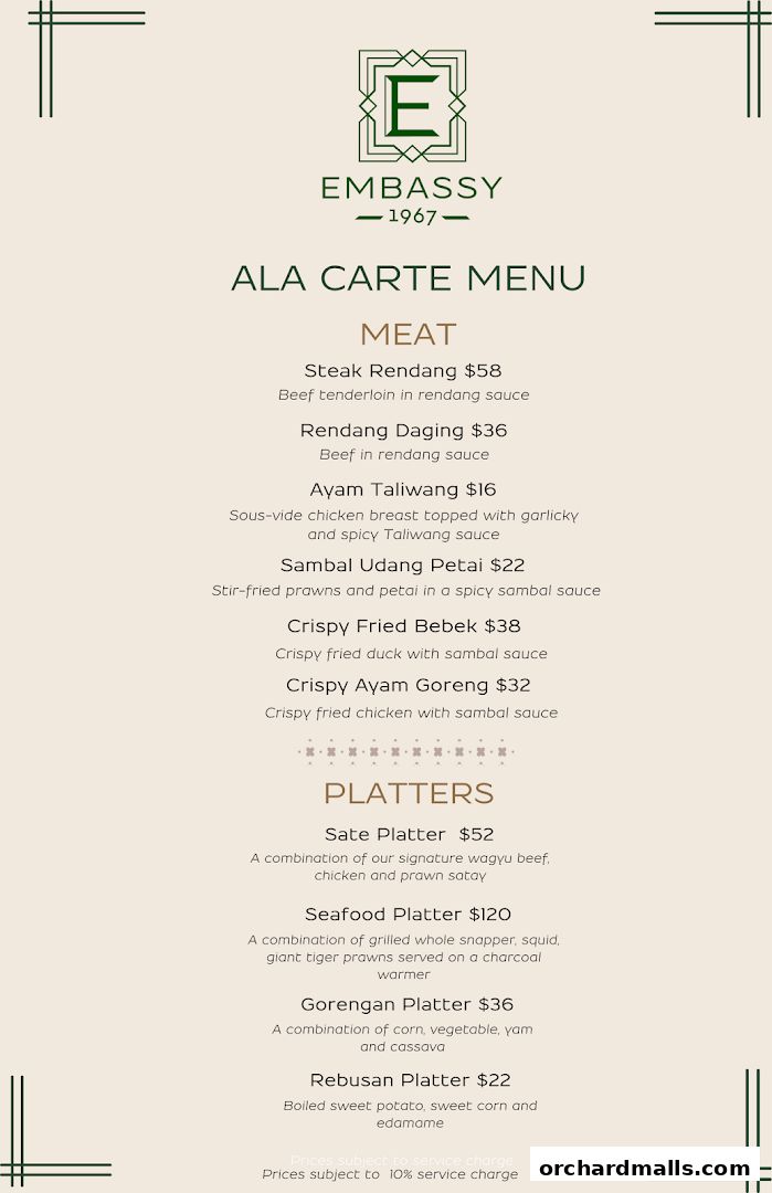 Menu page for Embassy 1967