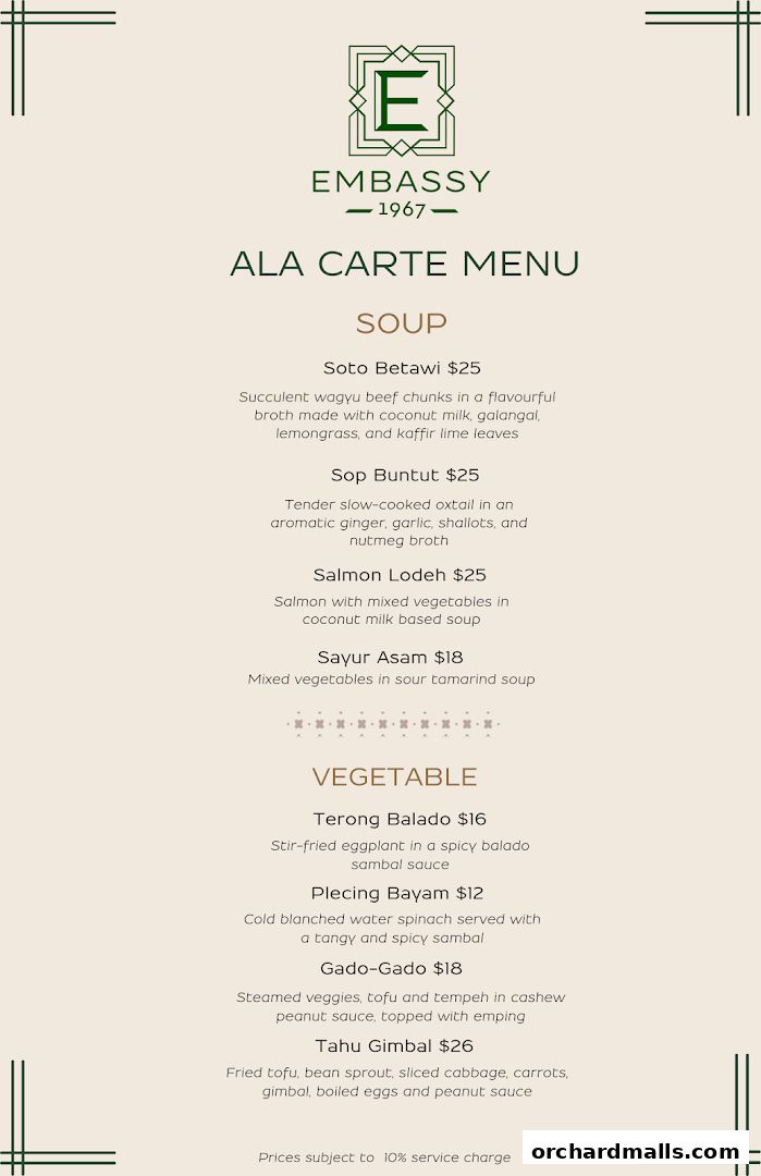 Menu page for Embassy 1967