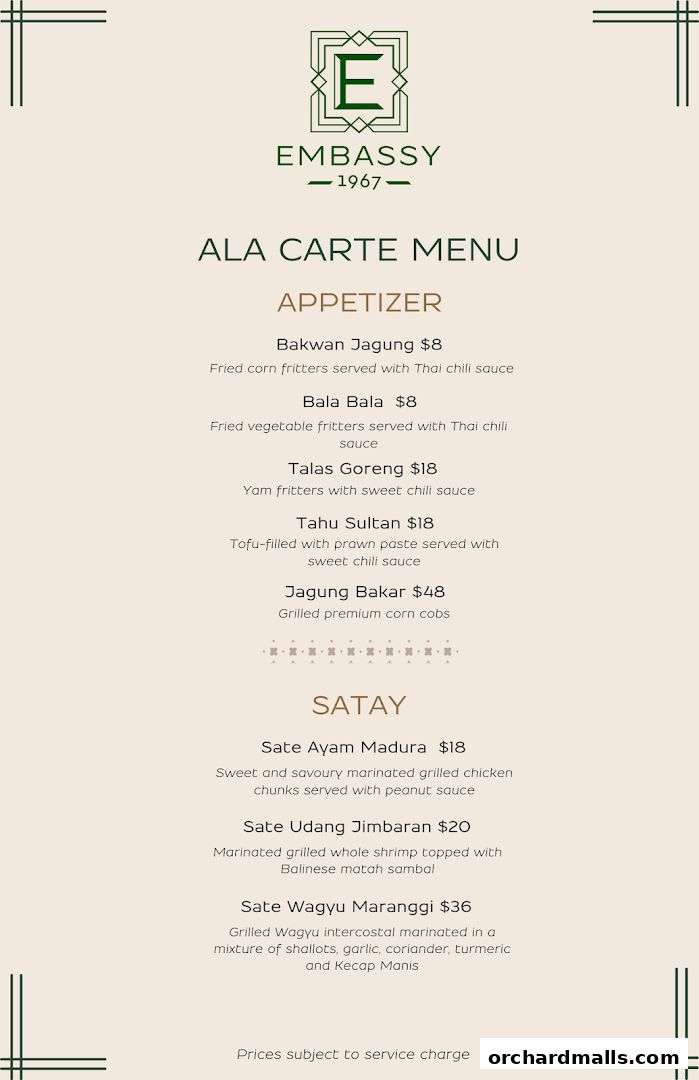 Menu page for Embassy 1967