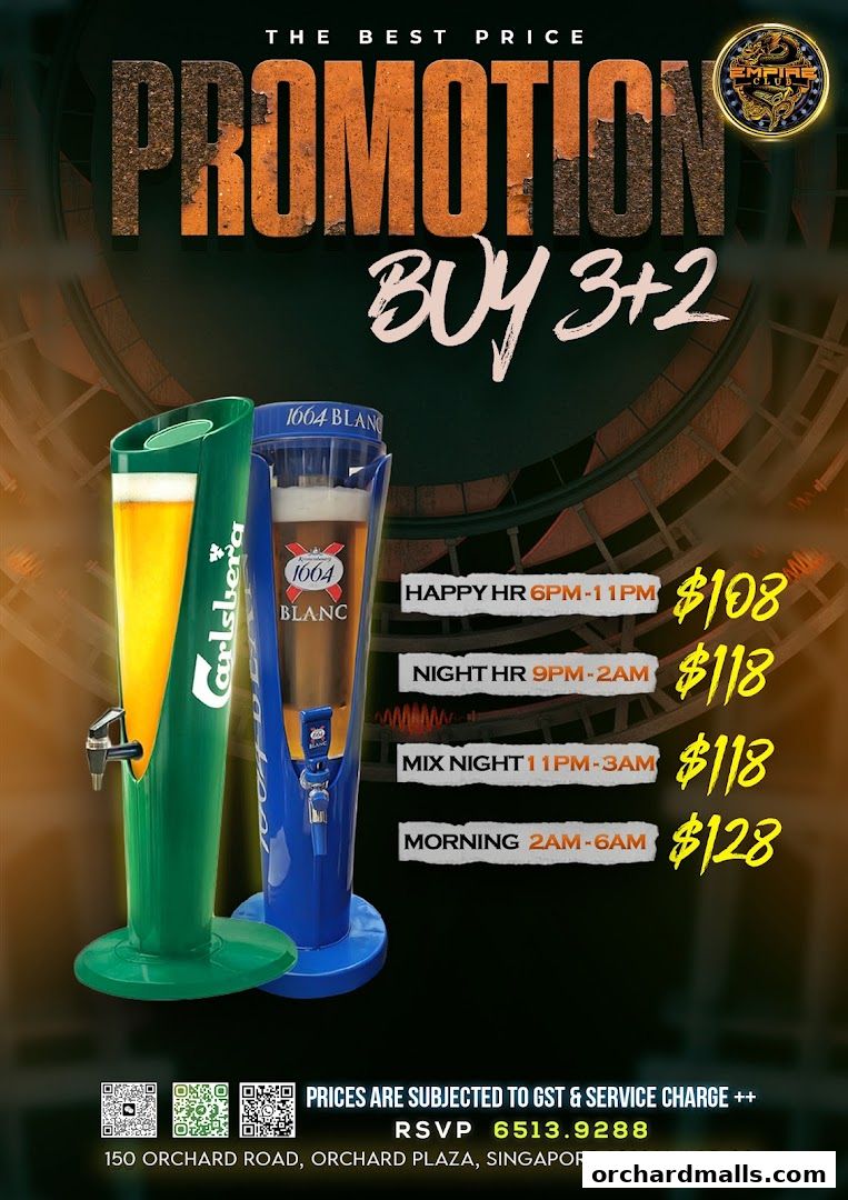 Promotion flyer for Empire KTV featuring beer towers and special pricing.