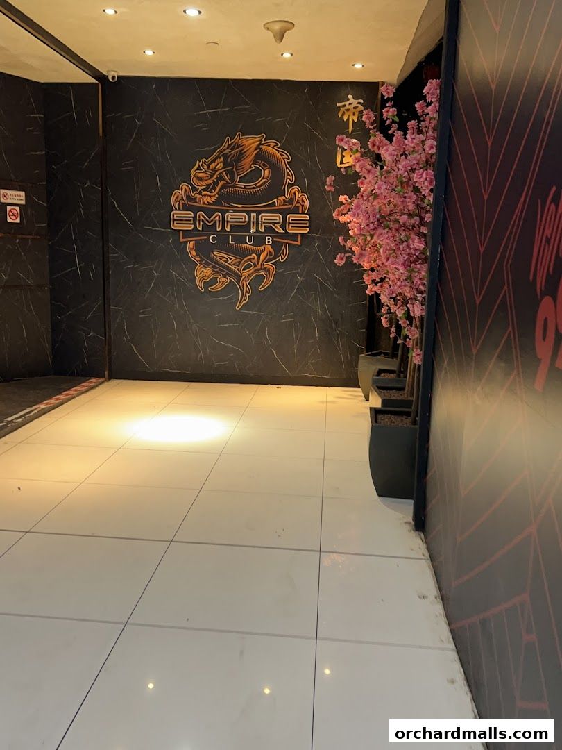 The entrance to Empire KTV features a striking dragon logo and decorative cherry blossoms.