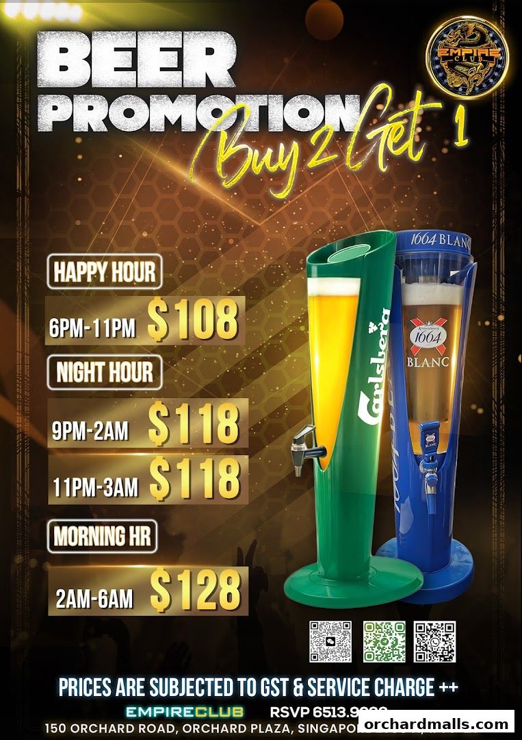 A beer promotion poster for Empire KTV with prices and timings.