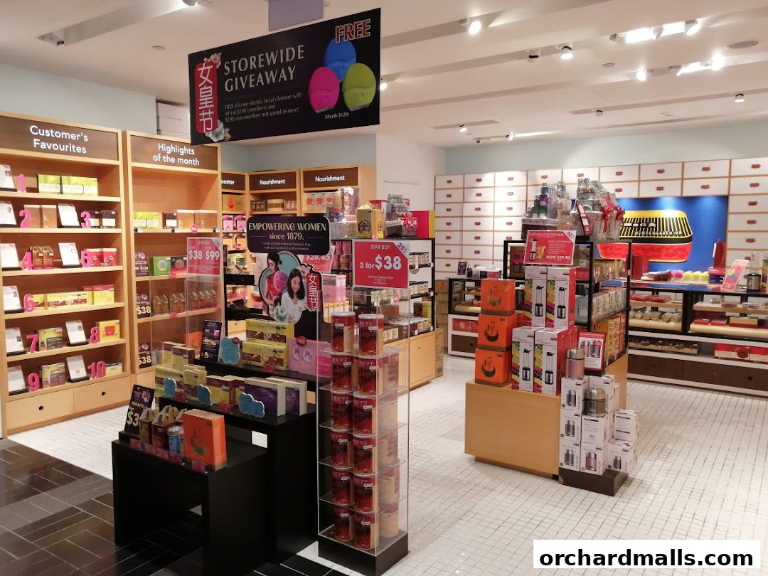 Interior view of a Eu Yan Sang shop showcasing products, promotions, and store displays.