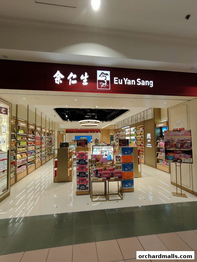 The entrance of Eu Yan Sang, a shop selling traditional Chinese medicine and health products.