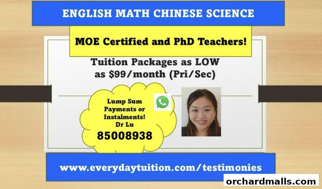 Advertisement for Everyday Tuition offering English, Math, Chinese, and Science with MOE certified teachers.