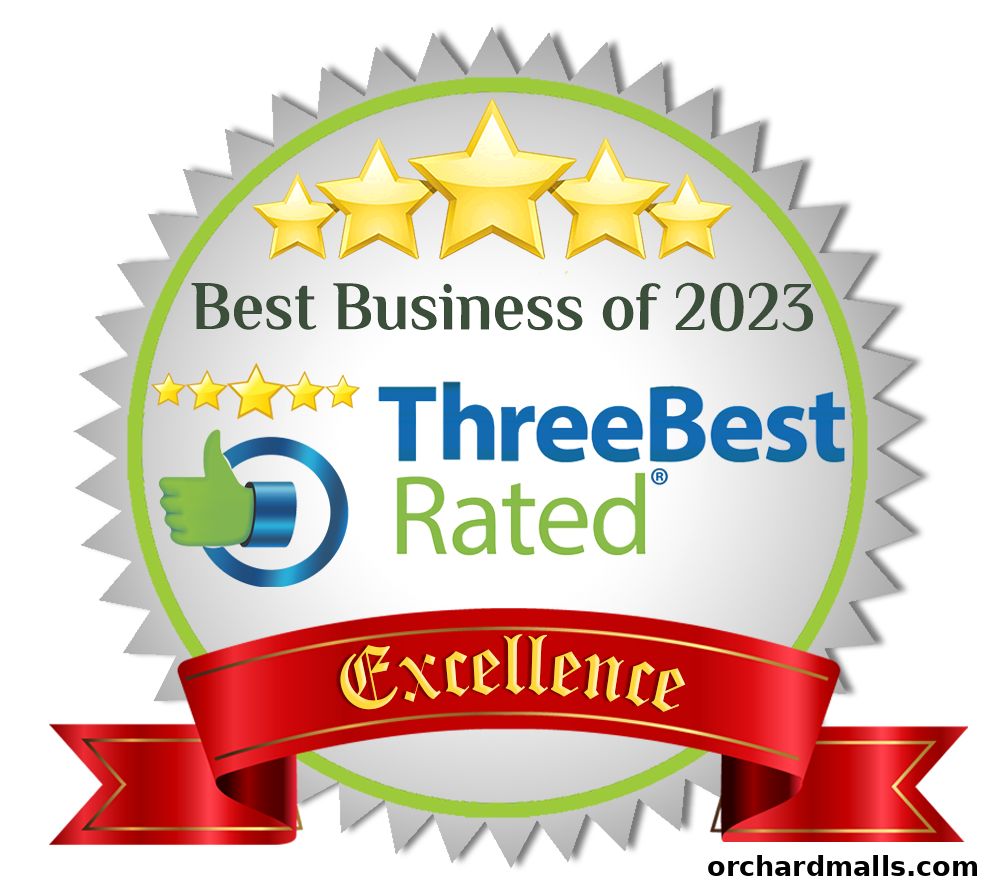 A 'ThreeBestRated' award badge for 'Best Business of 2023' with stars and a thumbs-up.