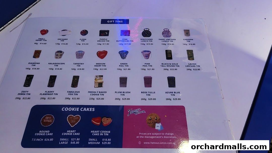 Menu page for Famous Amos Wisma Atria