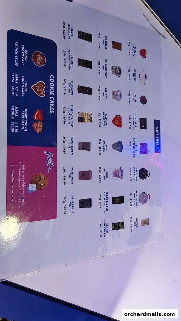 Menu page for Famous Amos Wisma Atria