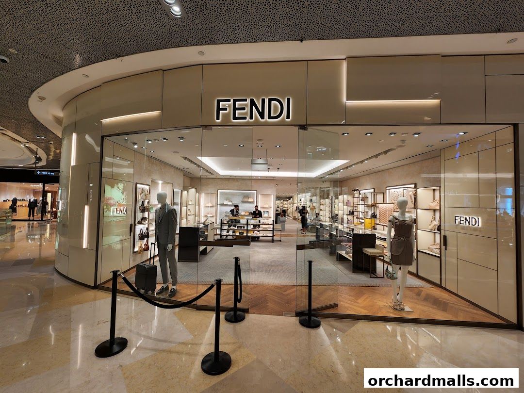 The Fendi Singapore Ion store features a modern, well-lit interior with displays of handbags and apparel.