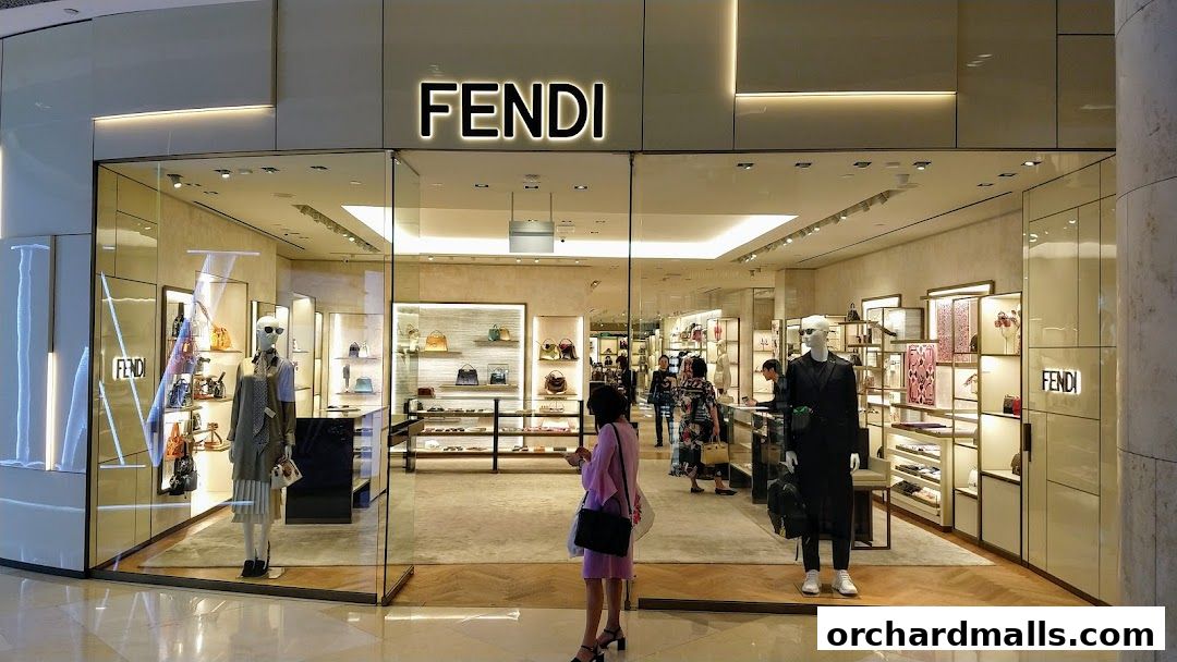 The Fendi Singapore Ion shop front displays luxury handbags and accessories on shelves and mannequins.
