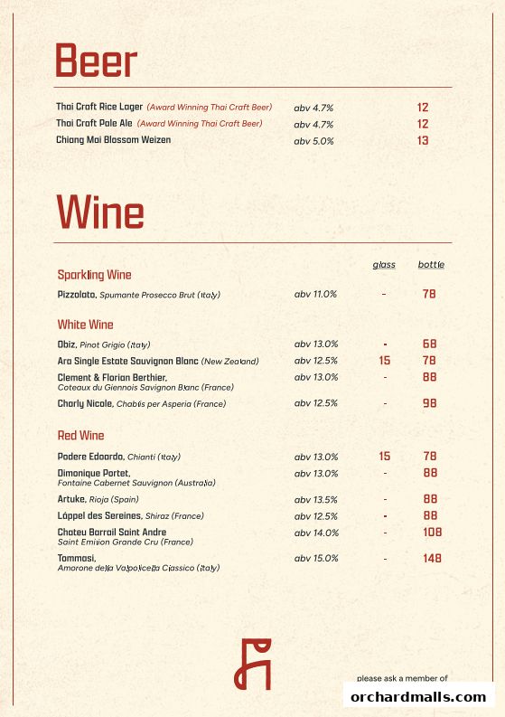 Menu page for Fi Woodfire Thai ไฟ  Thai Restaurant Orchard  Shaw Centre