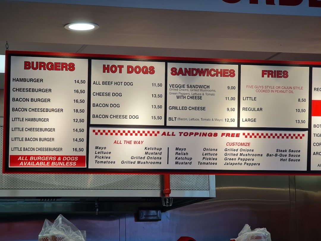 Menu page for Five Guys ION Mall