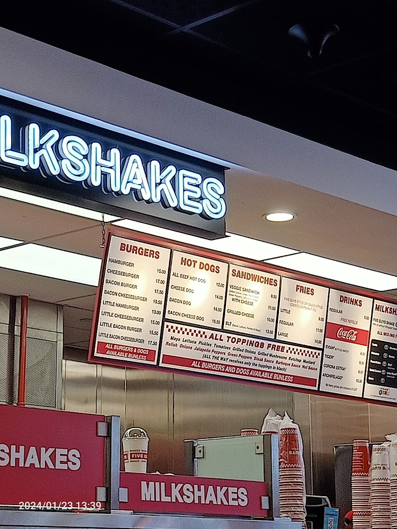 Menu page for Five Guys ION Mall