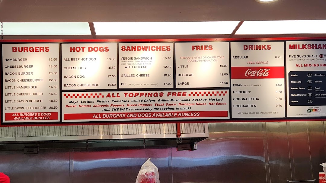 Menu page for Five Guys ION Mall